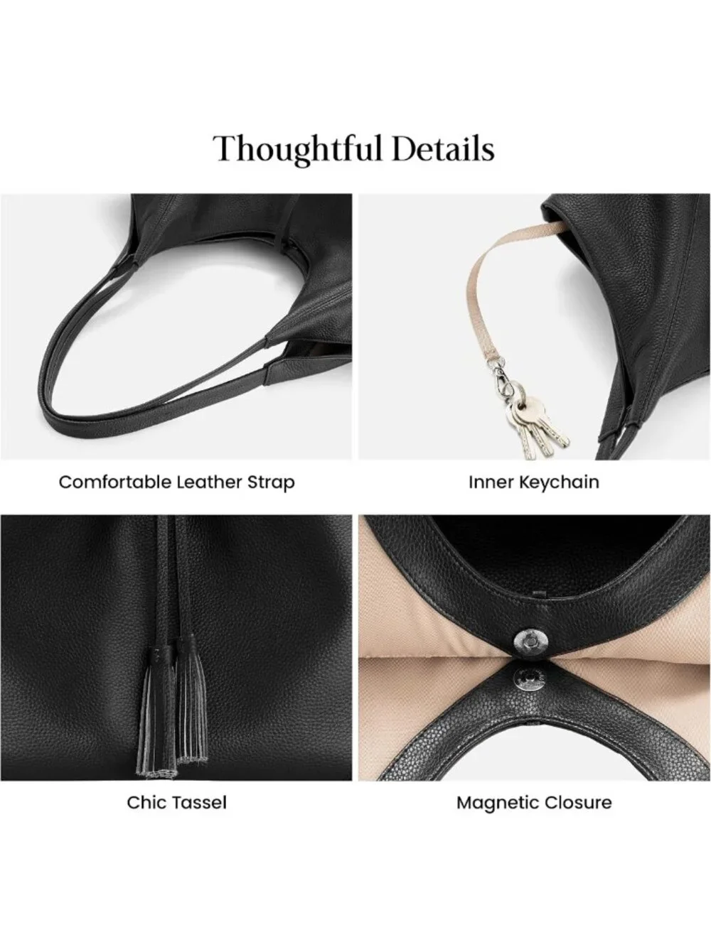 Soft Genuine Leather Slouchy Tote Hobo Bag | 2-in-1 Travel Purse, Boho Handbag